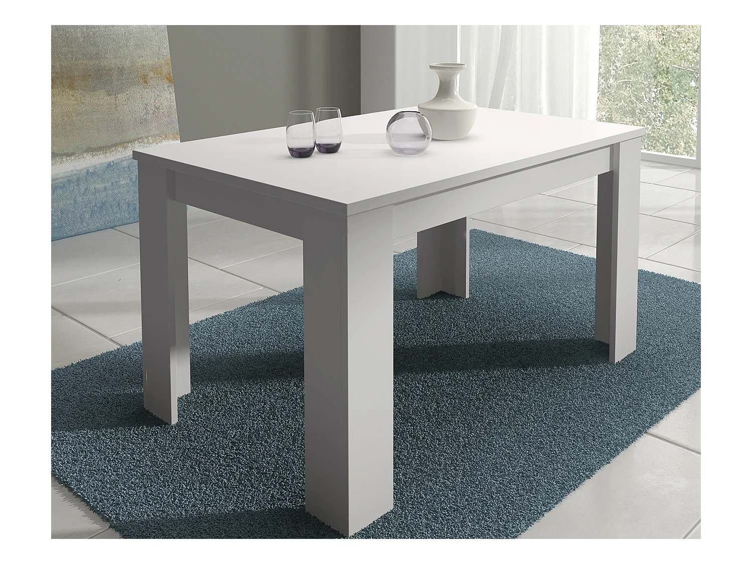 Table salle à manger extensible coloris blanc - Longueur 138-198 x Profondeur 88 x Hauteur 76 cm