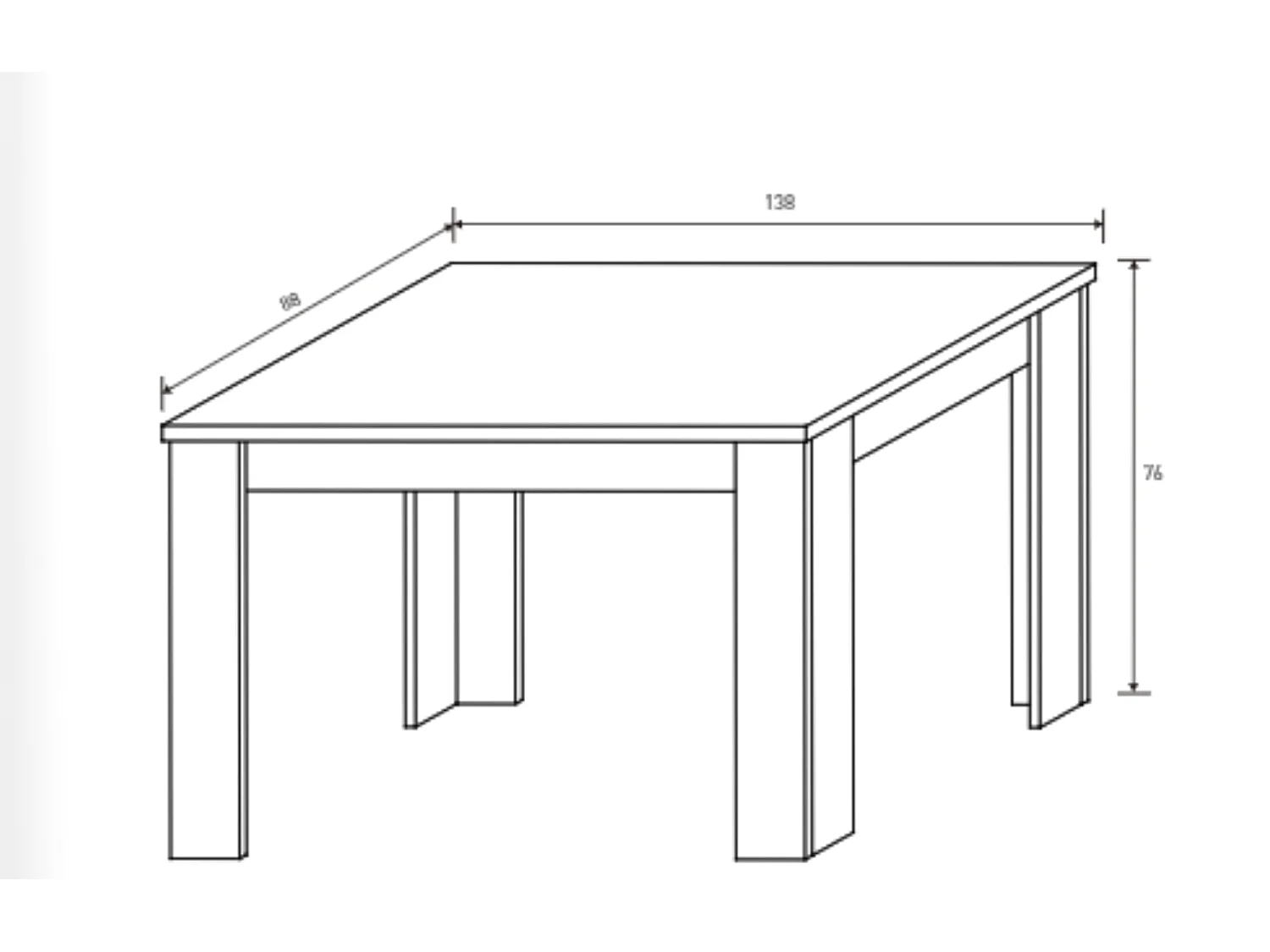 Table salle à manger extensible coloris blanc - Longueur 138-198 x Profondeur 88 x Hauteur 76 cm