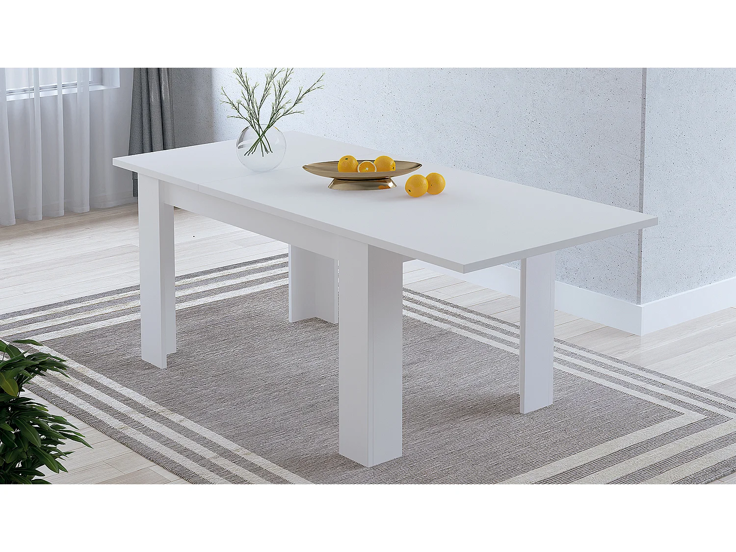 Table de salle à manger extensible rectangulaire coloris coloris blanc -longueur 138-198 x profondeur 88 x Hauteur 76 cm