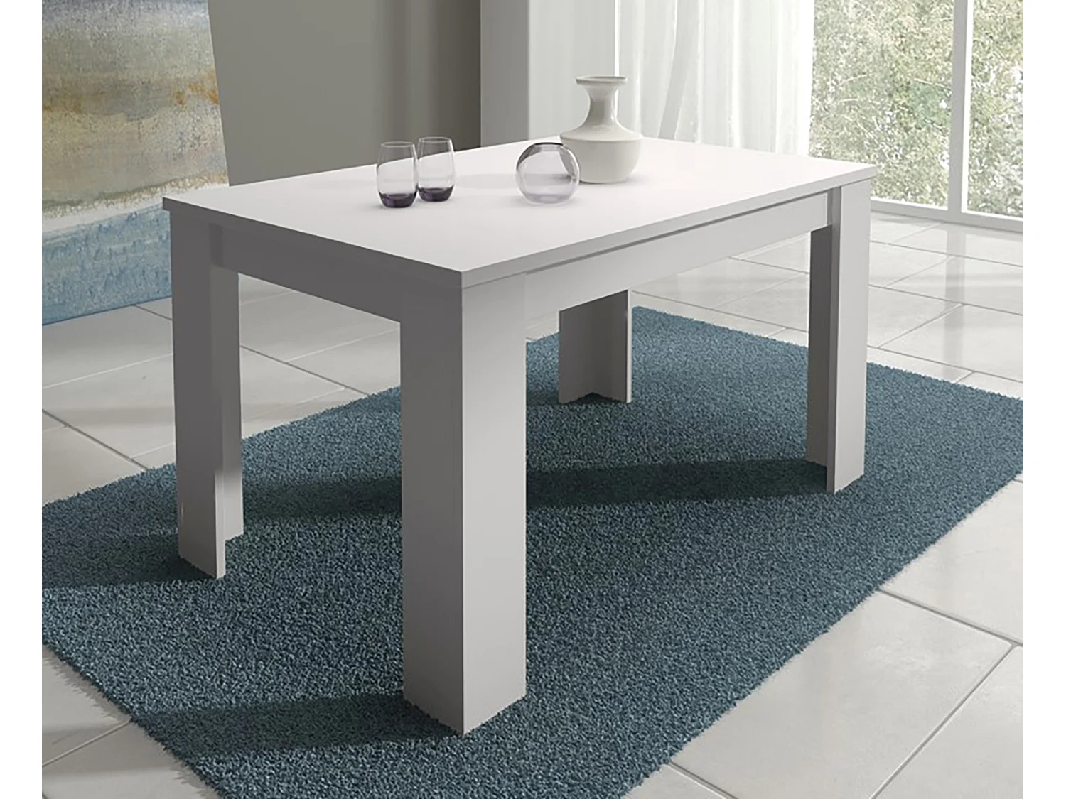 Table de salle à manger extensible rectangulaire coloris coloris blanc -longueur 138-198 x profondeur 88 x Hauteur 76 cm