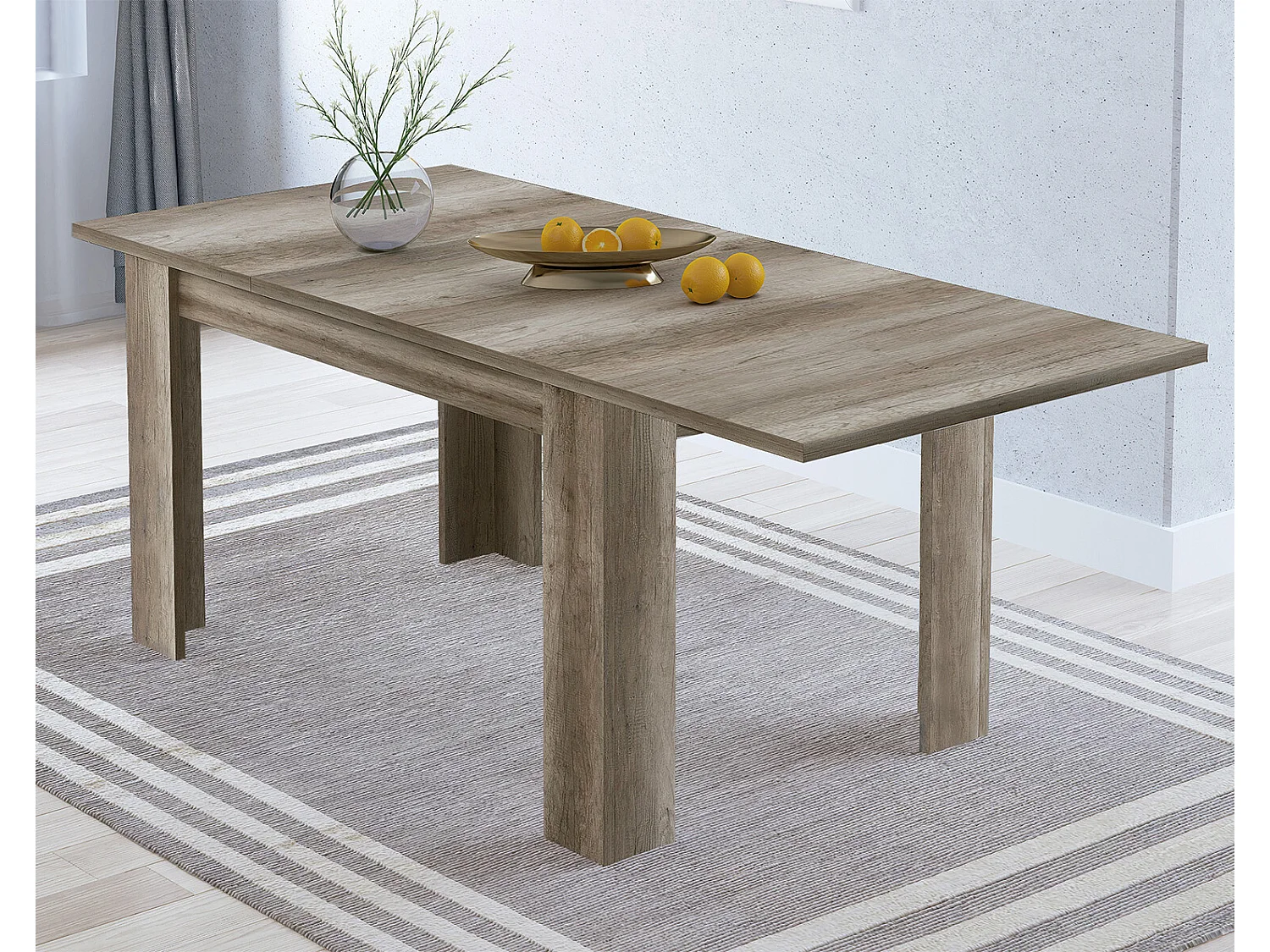 Table de salle à manger extensible coloris Chêne vieilli - Longueur 138 - 156 x Profondeur 88 x Hauteur 76 cm