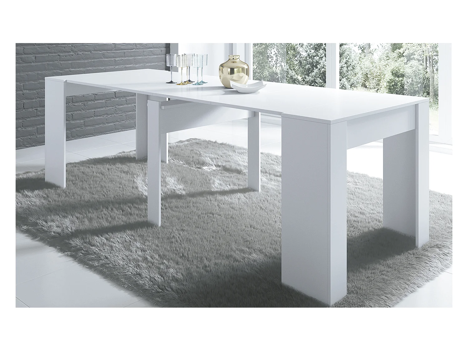 Table de salle à manger extensible rectangulaire coloris blanc - longueur 90-237 x profondeur 90 x Hauteur 76,60 cm