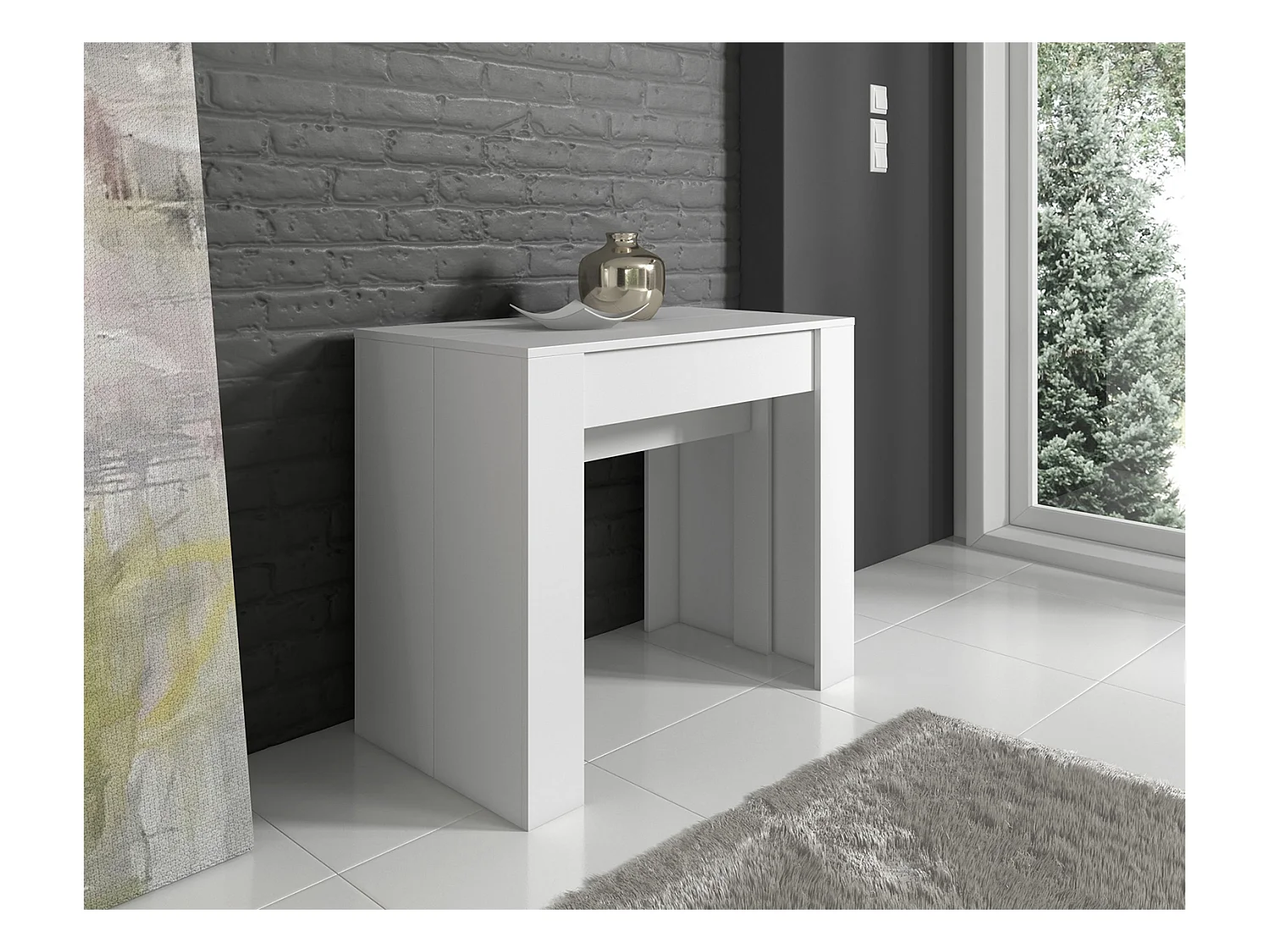 Table de salle à manger extensible rectangulaire coloris blanc - longueur 90-237 x profondeur 90 x Hauteur 76,60 cm