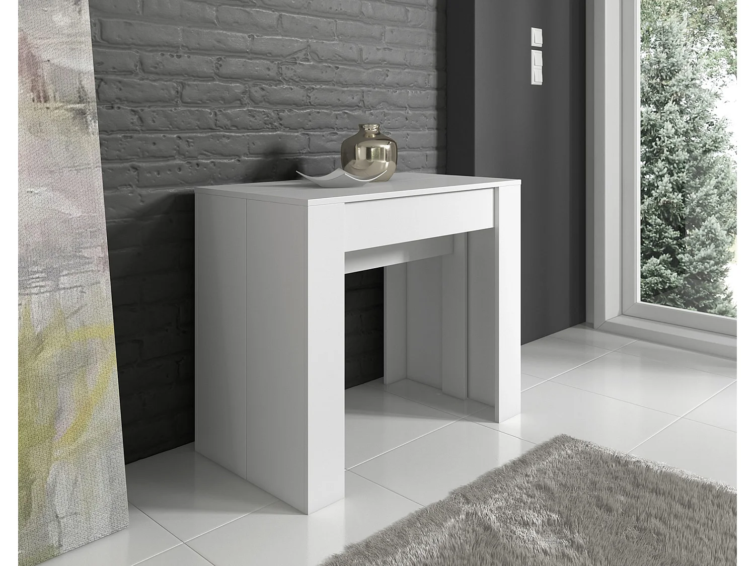 Table de salle à manger extensible rectangulaire coloris blanc - longueur 90-237 x profondeur 90 x Hauteur 76,60 cm