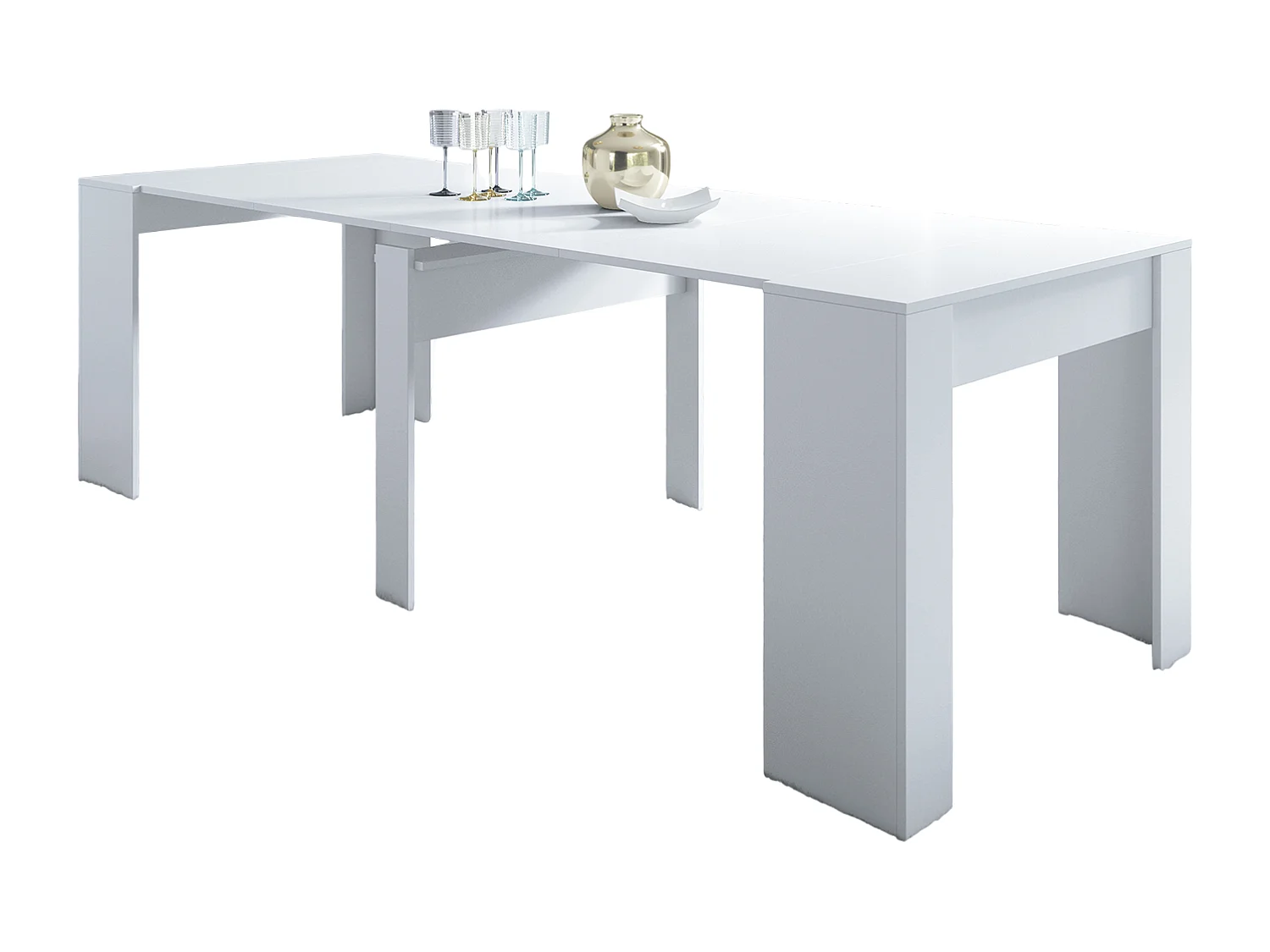 Table de salle à manger extensible rectangulaire coloris blanc - longueur 90-237 x profondeur 90 x Hauteur 76,60 cm