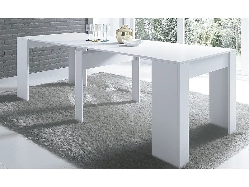 Table de salle à manger extensible rectangulaire coloris blanc - longueur 90-237 x profondeur 90 x Hauteur 76,60 cm