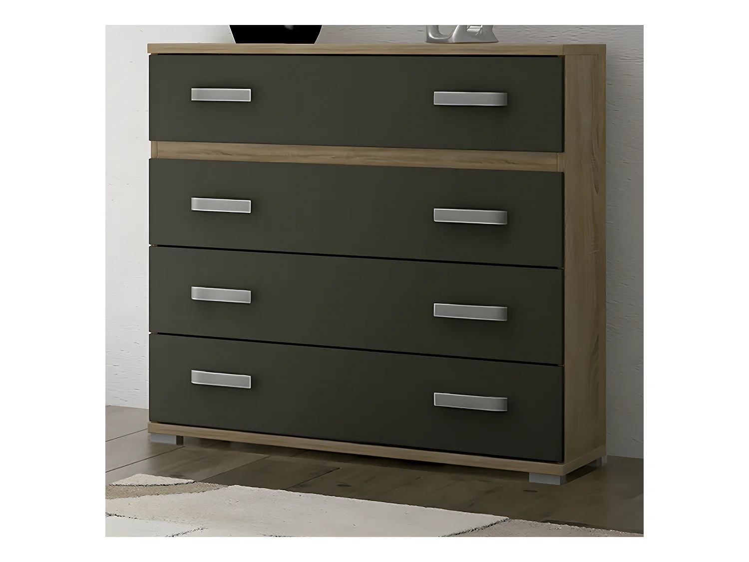 Commode buffet meuble de rangement coloris chêne cambrian/graphite - Longueur 89 x Profondeur 39.6 x Hauteur 89.6 cm