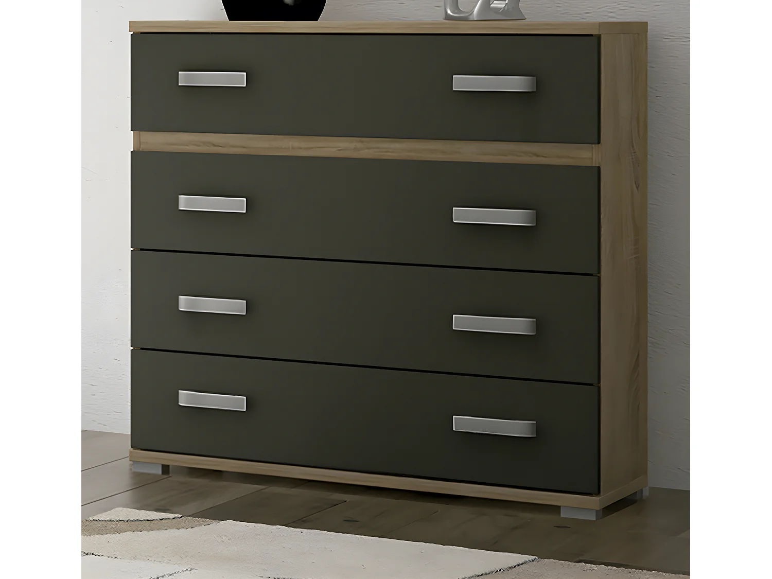 Commode buffet meuble de rangement coloris chêne cambrian/graphite - Longueur 89 x Profondeur 39.6 x Hauteur 89.6 cm