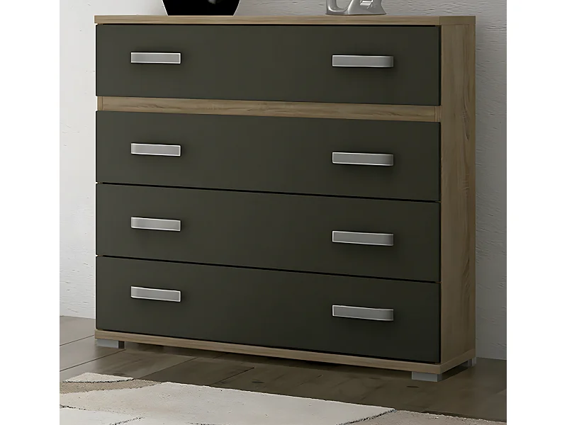 Commode buffet meuble de rangement coloris chêne cambrian/graphite - Longueur 89 x Profondeur 39.6 x Hauteur 89.6 cm