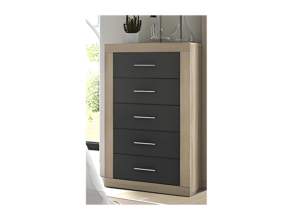 Chiffonnier, meuble de rangement coloris chêne cambrian, graphite - Longueur 60 x Profondeur 39,60 x Hauteur 106,5 cm