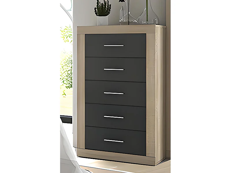 Chiffonnier, meuble de rangement coloris chêne cambrian, graphite - Longueur 60 x Profondeur 39,60 x Hauteur 106,5 cm