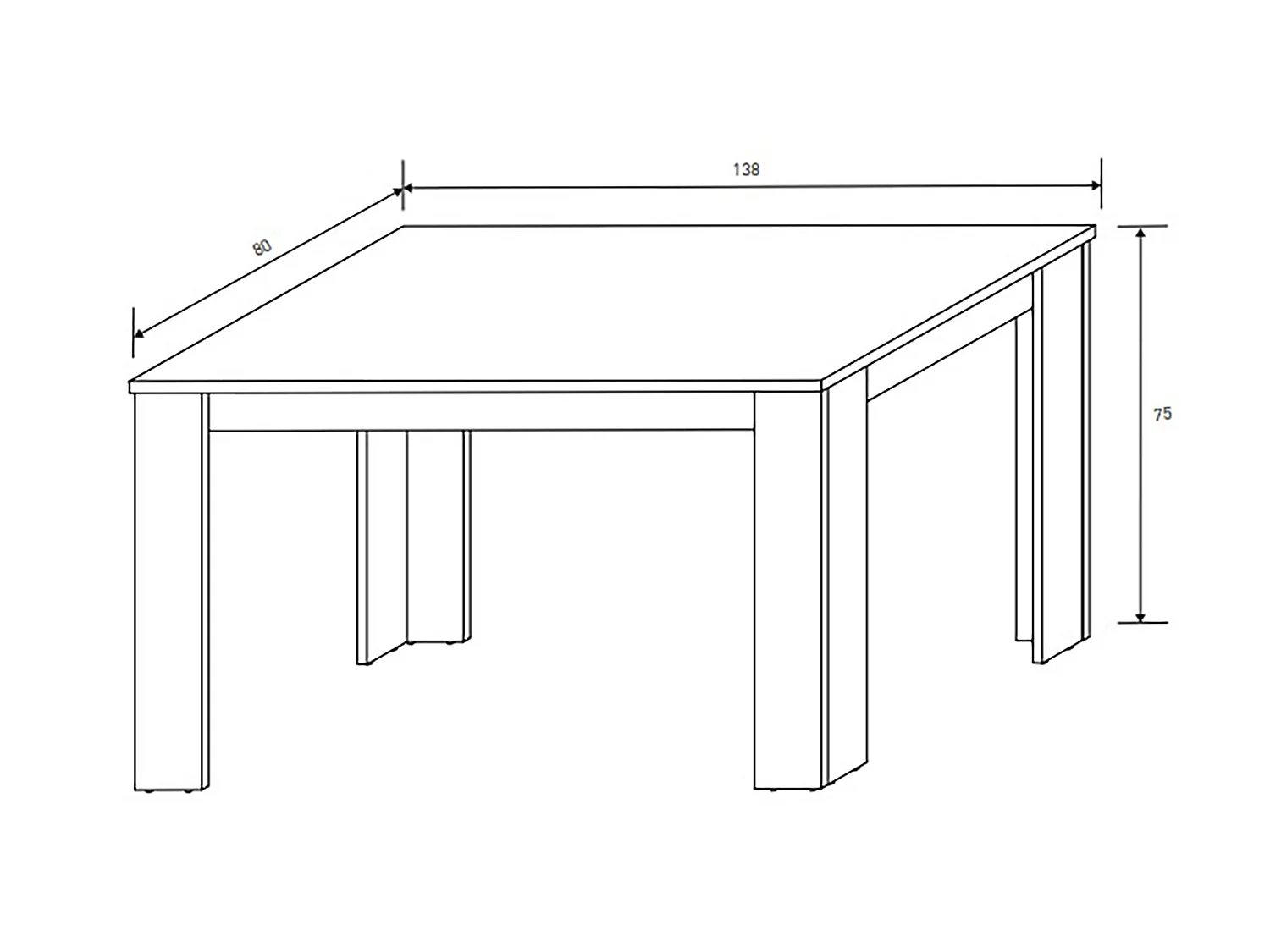 Table à manger, table de salon rectangulaire coloris Chêne truffé, blanc vieilli - Longueur 138 x Profondeur 80 x Hauteur 75 cm