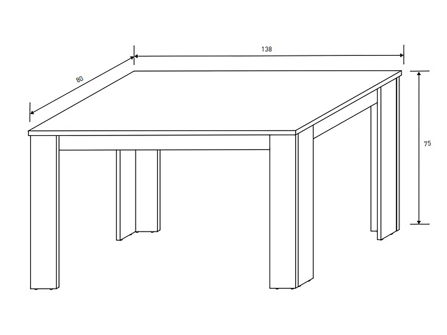 Table à manger, table de salon rectangulaire coloris Chêne truffé, blanc vieilli - Longueur 138 x Profondeur 80 x Hauteur 75 cm