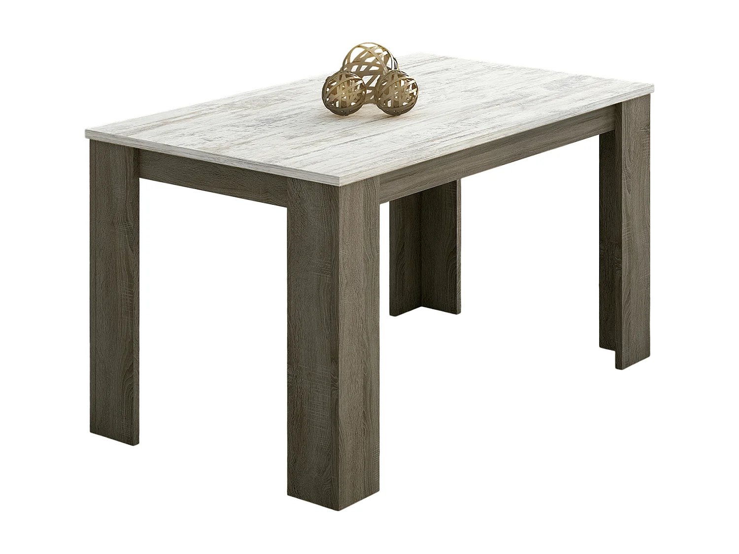 Table à manger, table de salon rectangulaire coloris Chêne truffé, blanc vieilli - Longueur 138 x Profondeur 80 x Hauteur 75 cm