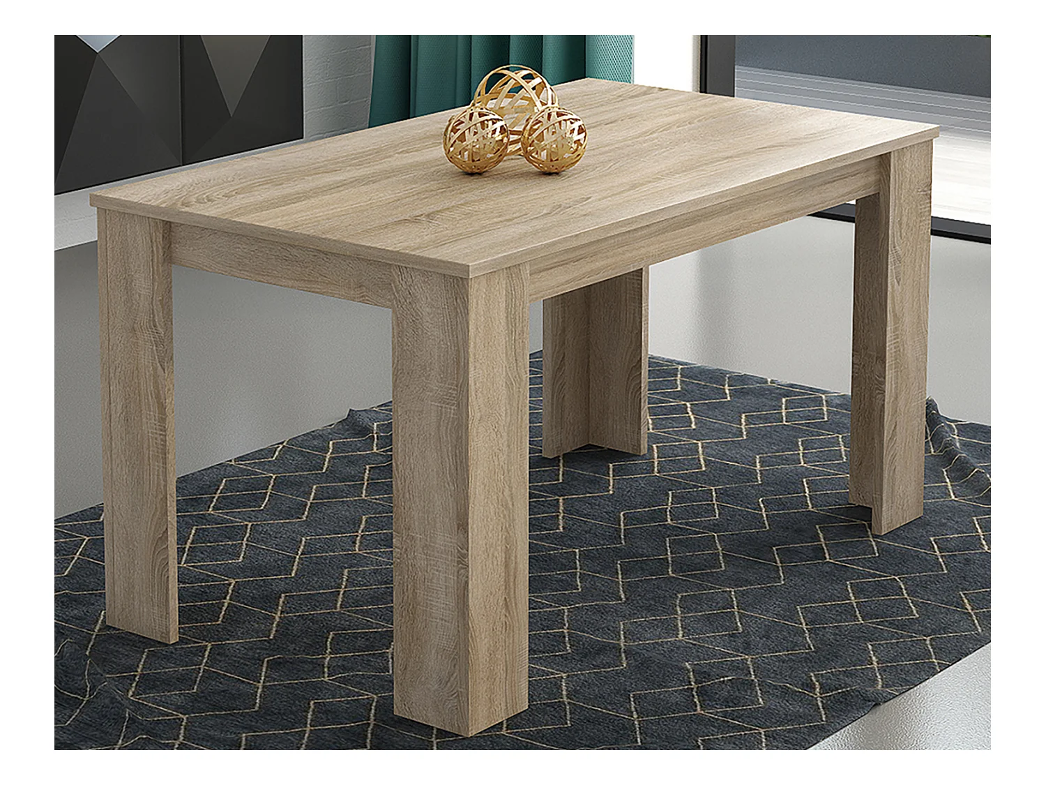 Table à manger, table de salon rectangulaire coloris chêne cambrian - Longueur 138 x Profondeur 80 x Hauteur 75 cm