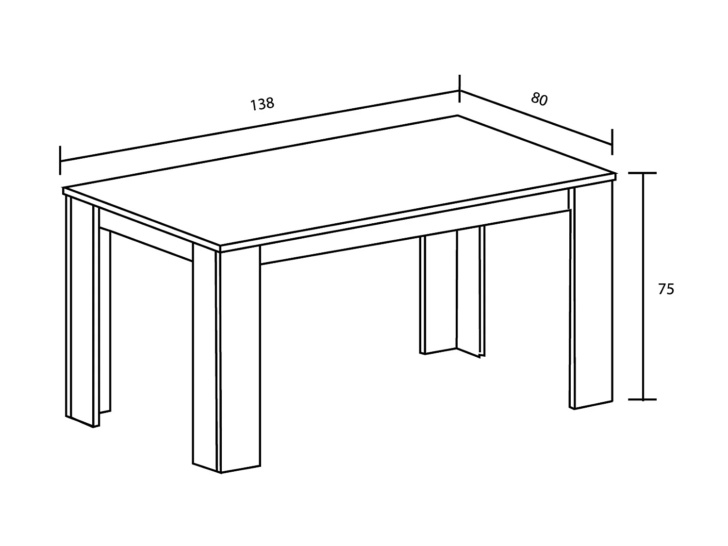 Table à manger, table de salon rectangulaire coloris chêne cambrian - Longueur 138 x Profondeur 80 x Hauteur 75 cm