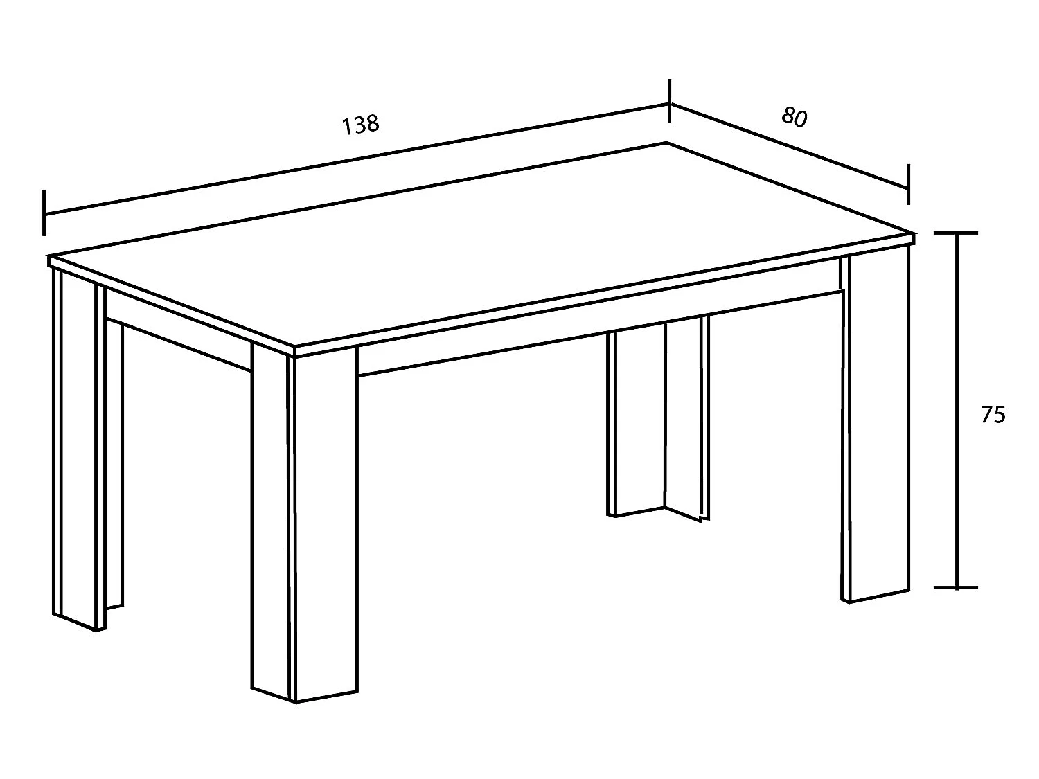 Table à manger, table de salon rectangulaire coloris chêne cambrian - Longueur 138 x Profondeur 80 x Hauteur 75 cm