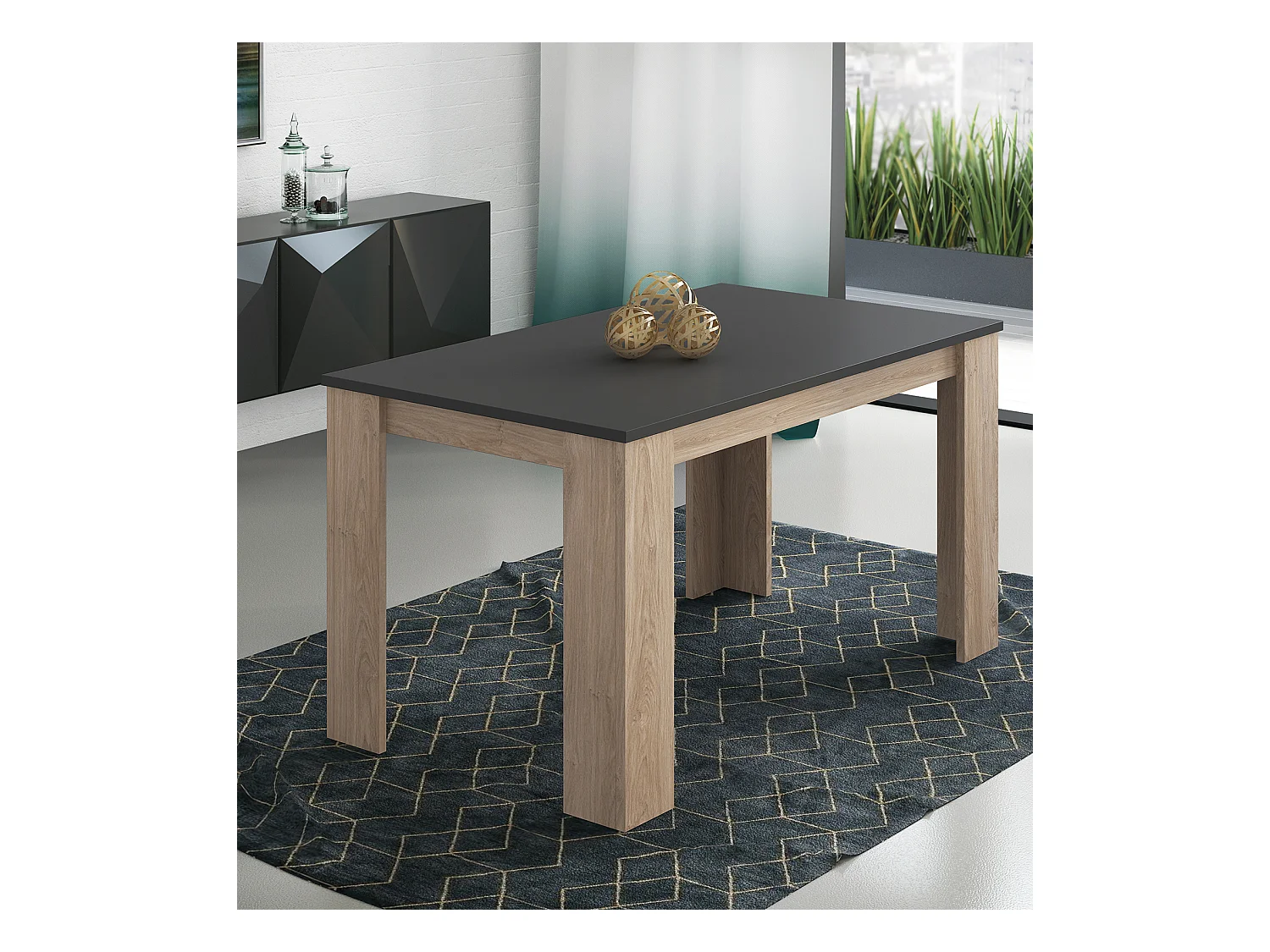 Table à manger, table de salon rectangulaire coloris chêne, graphite - longueur 138 x profondeur 80 x Hauteur 75 cm