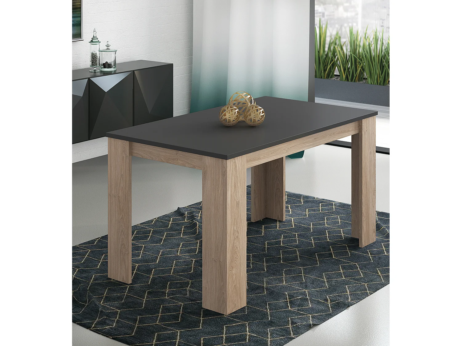 Table à manger, table de salon rectangulaire coloris chêne, graphite - longueur 138 x profondeur 80 x Hauteur 75 cm