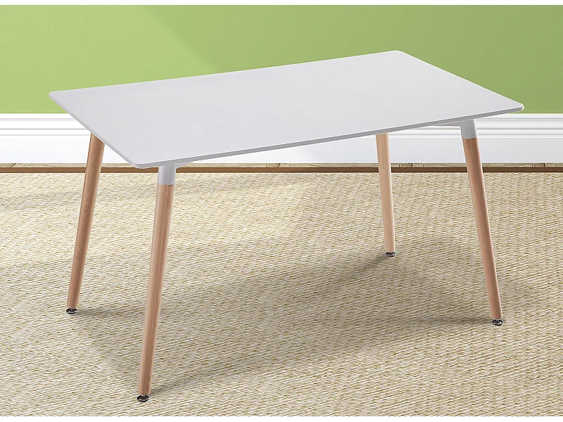 Table à manger, table de salon rectangulaire coloris blanc, naturel - longueur 120 x profondeur 80 x Hauteur 76 cm