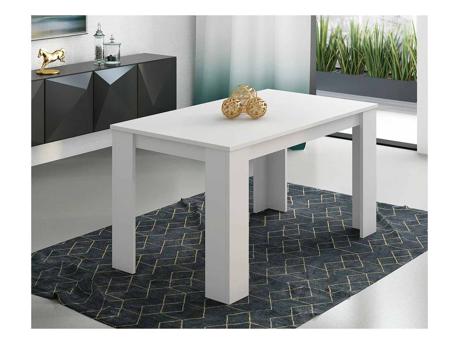 Table à manger, table de salon rectangulaire coloris blanc - Longueur 138 x Profondeur 80 x Hauteur 75 cm