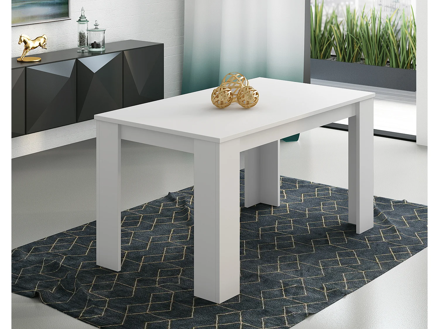 Table à manger, table de salon rectangulaire coloris blanc - Longueur 138 x Profondeur 80 x Hauteur 75 cm