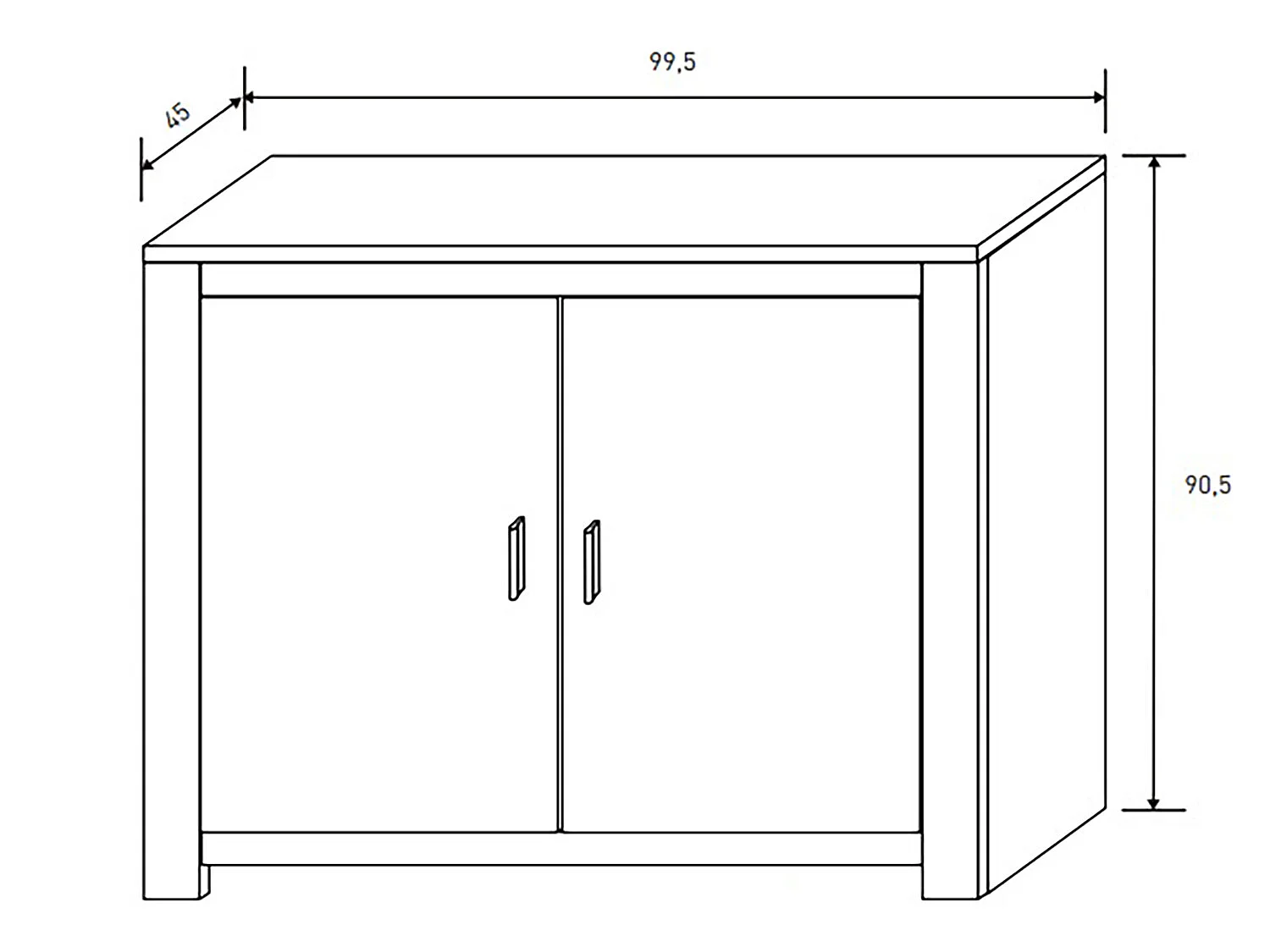 Meuble bas, meuble de rangement 2 portes coloris chêne truffé, blanc vieilli - Longueur 99,5 x profondeur 45 x hauteur 90,50 cm