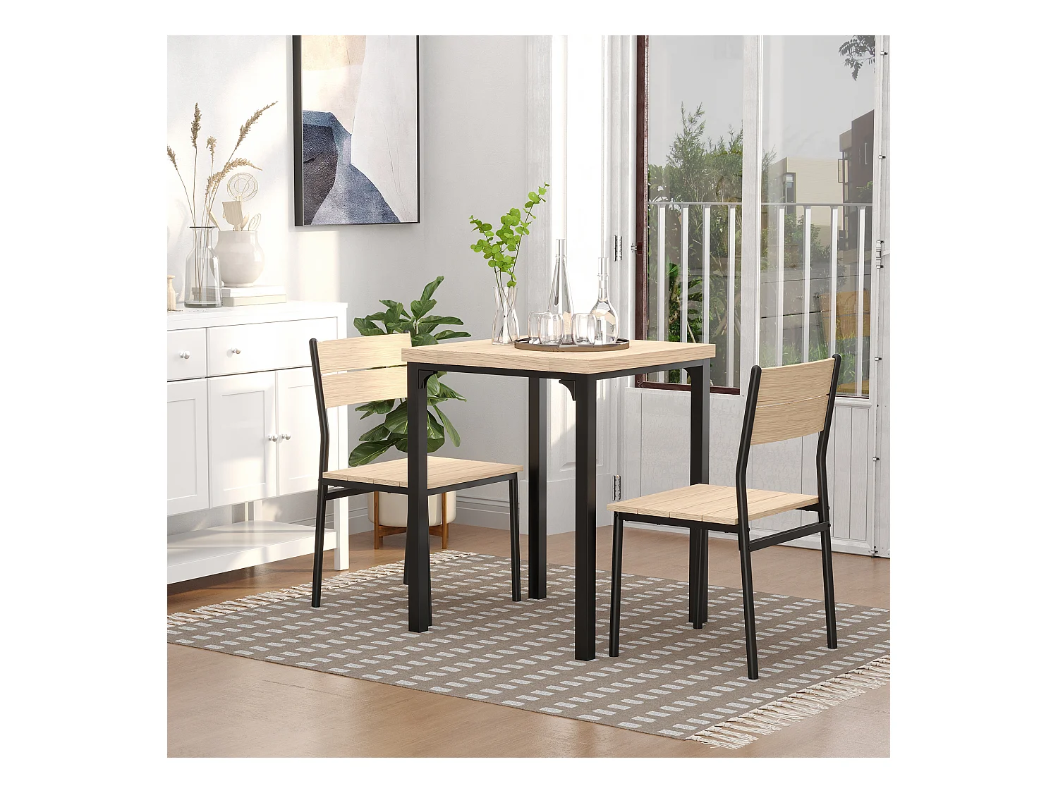 HOMCOM Table avec 2 chaises style industriel acier noir MDF coloris bois de chêne