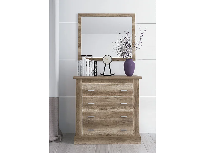 Commode, meuble de rangement coloris Chêne vieilli - Longueur 90,8 x Profondeur 39.6 x Hauteur 91,50 cm