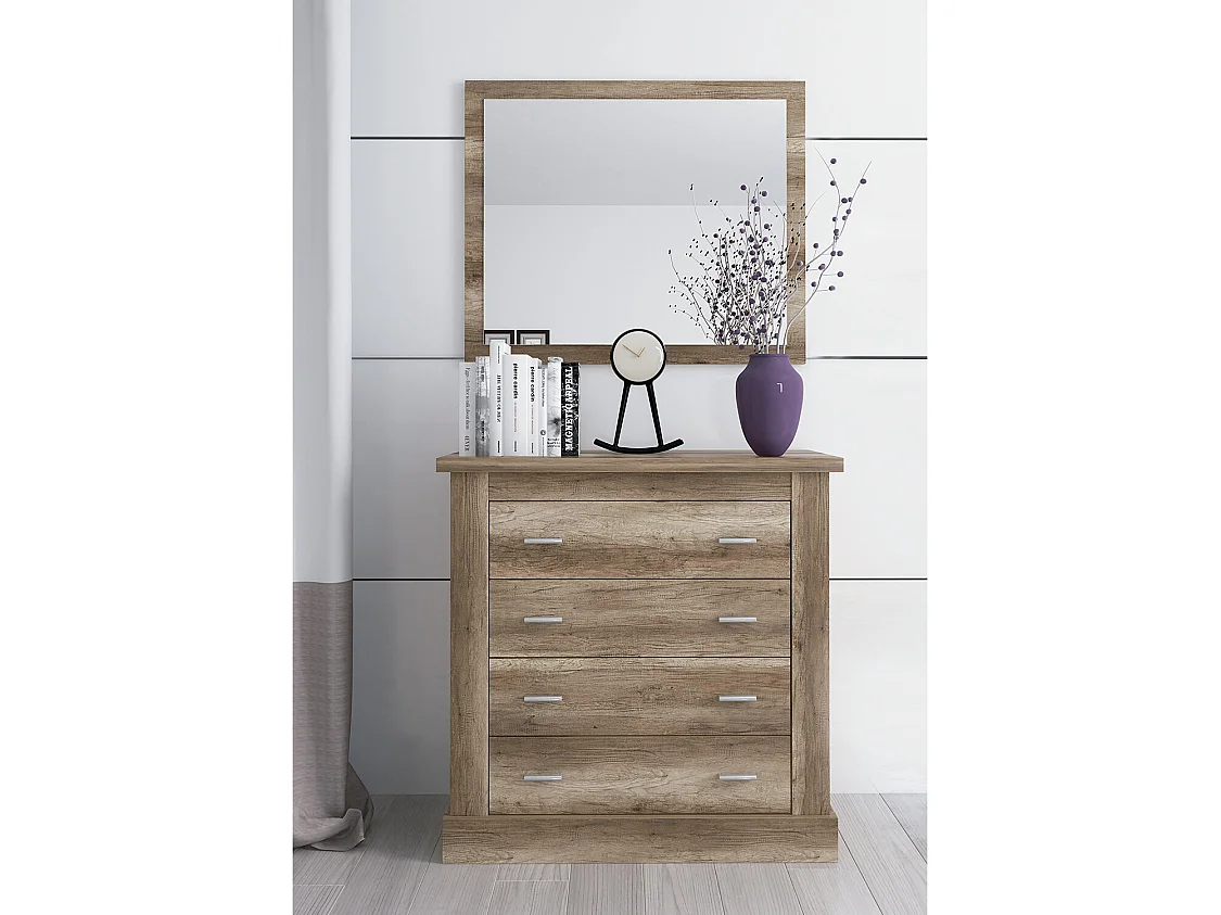 Commode, meuble de rangement coloris Chêne vieilli - Longueur 90,8 x Profondeur 39.6 x Hauteur 91,50 cm