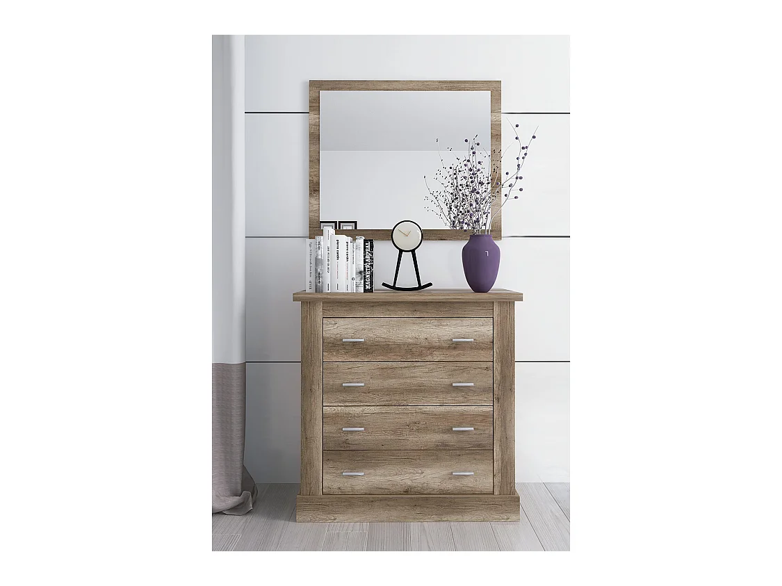Commode, meuble de rangement coloris Chêne vieilli - Longueur 90,8 x Profondeur 39.6 x Hauteur 91,50 cm