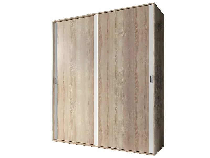 Armoire, placard garde-robe 2 portes coloris chêne cambrian, blanc - Longueur 180 x Profondeur 55 x Hauteur 208 cm