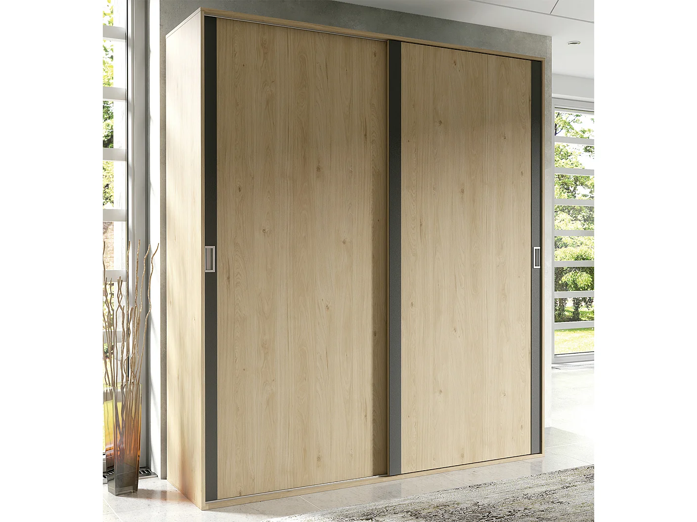 Armoire, placard garde-robe 2 portes coloris chêne/graphite - Longueur 108 x Profondeur 55 x Hauteur 207 cm