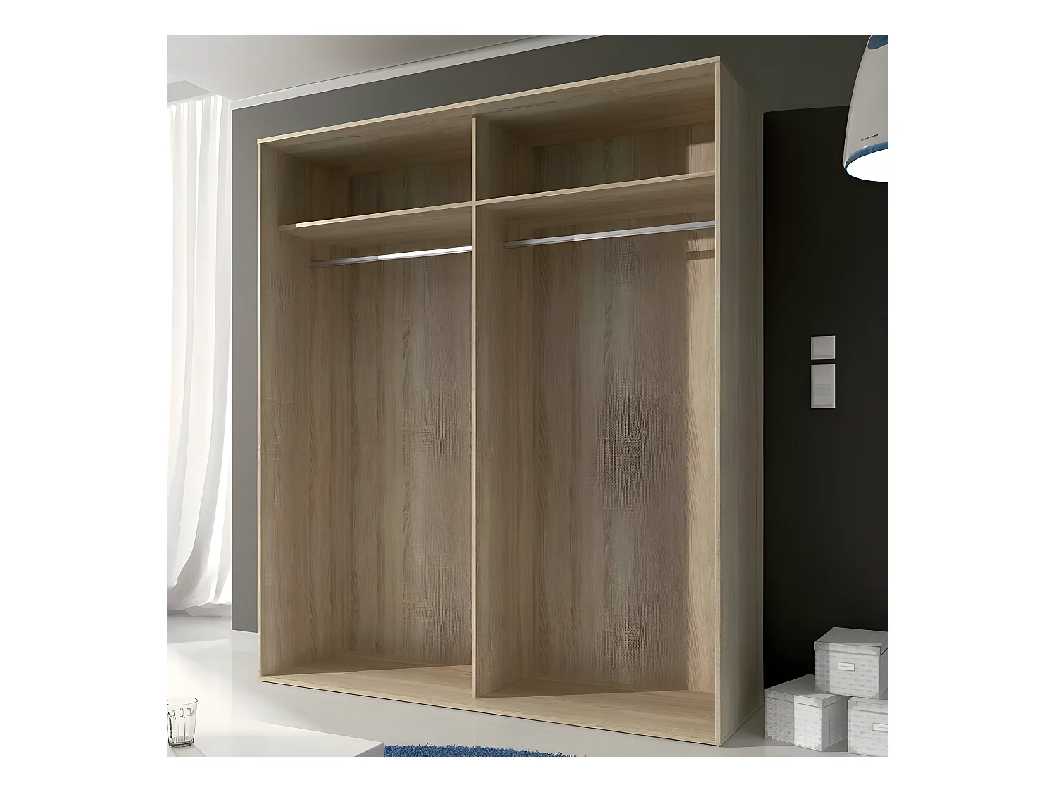 Armoire, placard garde-robe 2 portes coloris chêne cambrian, graphite - Longueur 180 x Profondeur 55 x Hauteur 208 cm