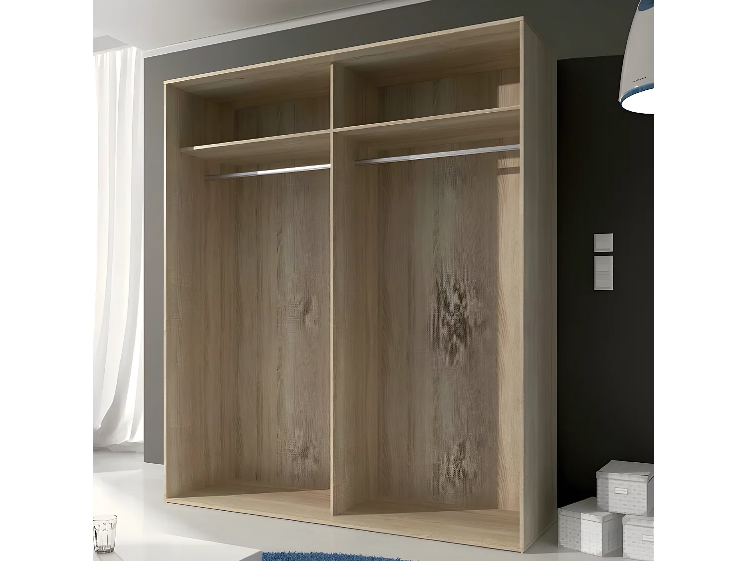 Armoire, placard garde-robe 2 portes coloris chêne cambrian, graphite - Longueur 180 x Profondeur 55 x Hauteur 208 cm