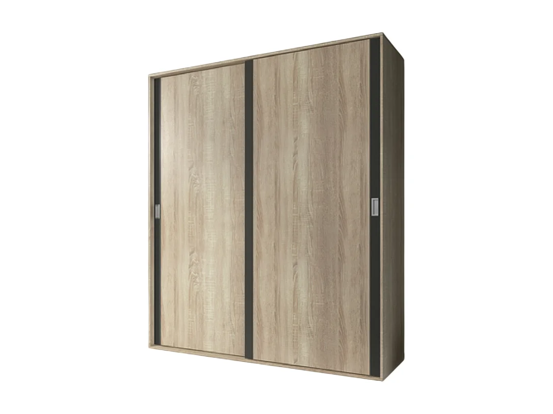 Armoire, placard garde-robe 2 portes coloris chêne cambrian, graphite - Longueur 180 x Profondeur 55 x Hauteur 208 cm