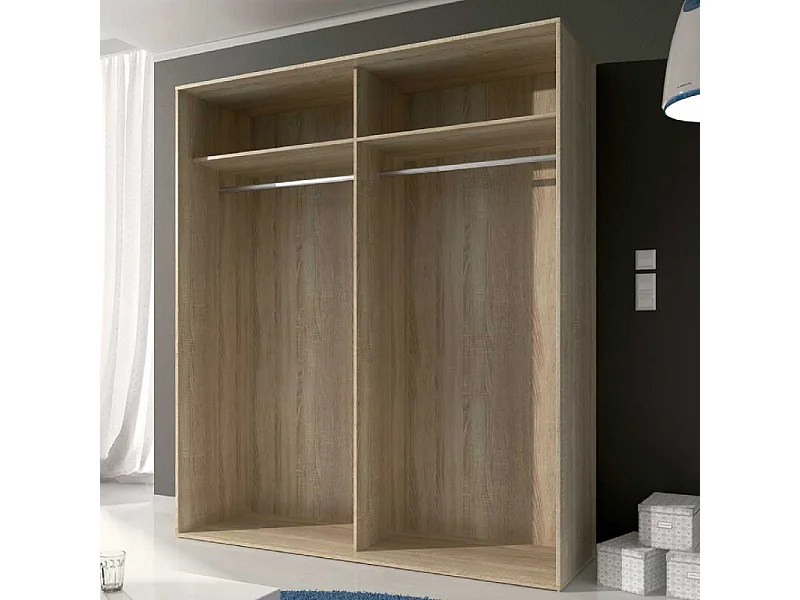 Armoire, placard garde-robe 2 portes coloris chêne cambrian, graphite - Longueur 180 x Profondeur 55 x Hauteur 208 cm