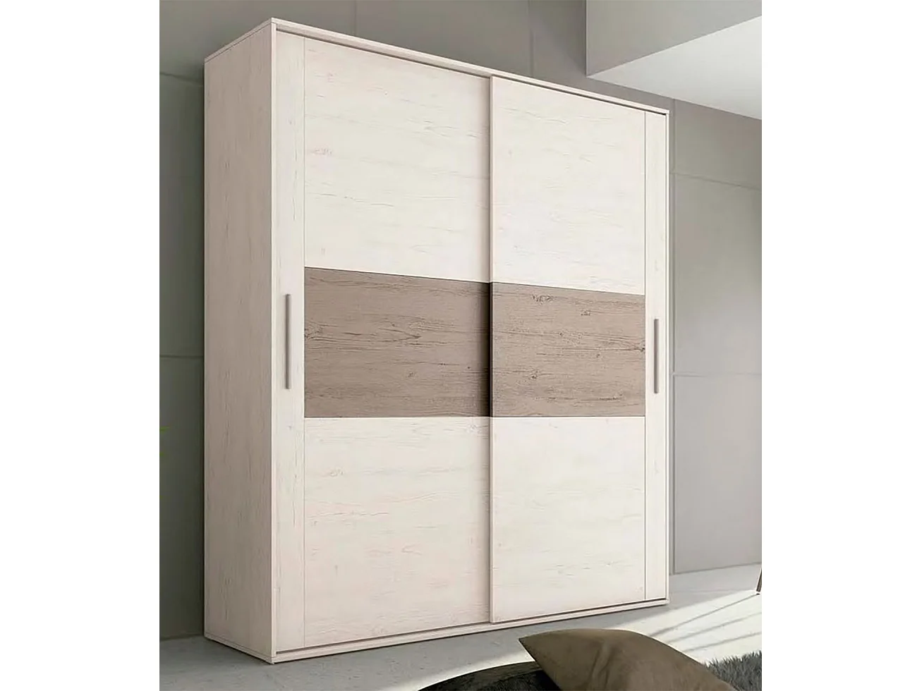 Armoire, placard garde-robe 2 portes coloris pin anderson, pin gris - Longueur 180 x Profondeur 55 x Hauteur 207,60 cm