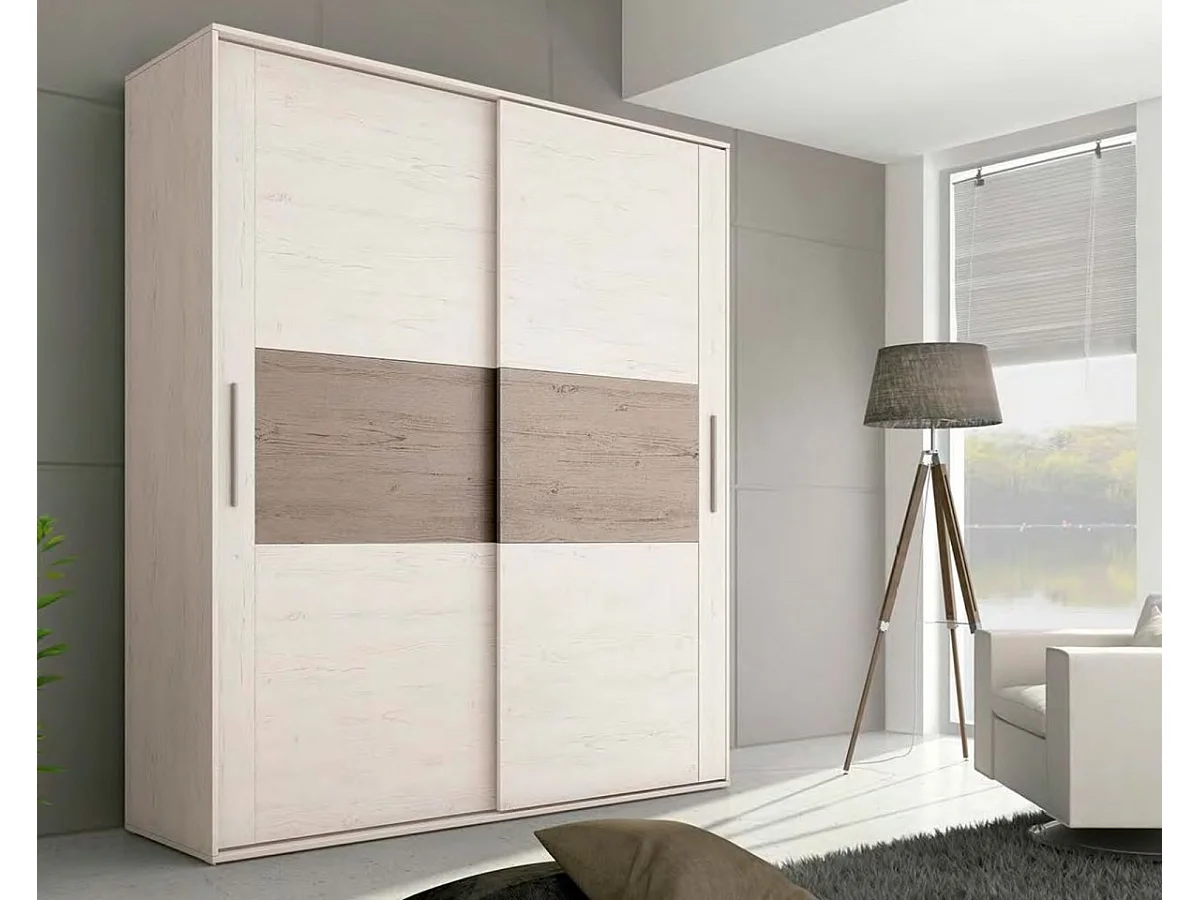 Armoire, placard garde-robe 2 portes coloris pin anderson, pin gris - Longueur 180 x Profondeur 55 x Hauteur 207,60 cm