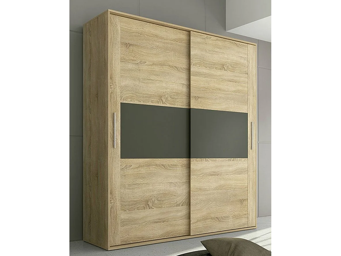 Armoire, placard garde-robe 2 portes coloris chêne cambrian, graphite - Longueur 180 x Profondeur 55 x Hauteur 207,60 cm