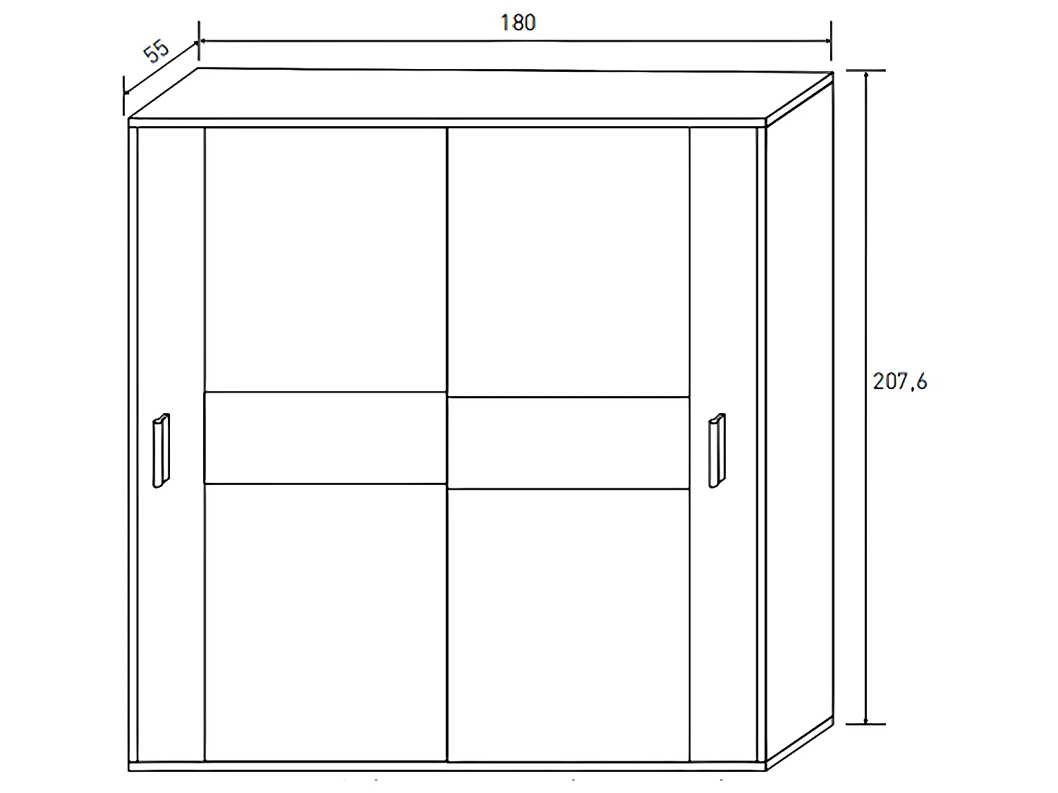Armoire, placard garde-robe 2 portes coloris chêne cambrian, graphite - Longueur 180 x Profondeur 55 x Hauteur 207,60 cm