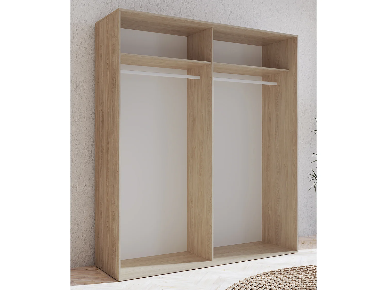 Armoire, placard garde-robe 2 portes coloris chêne cambrian, graphite - Longueur 180 x Profondeur 55 x Hauteur 207,60 cm