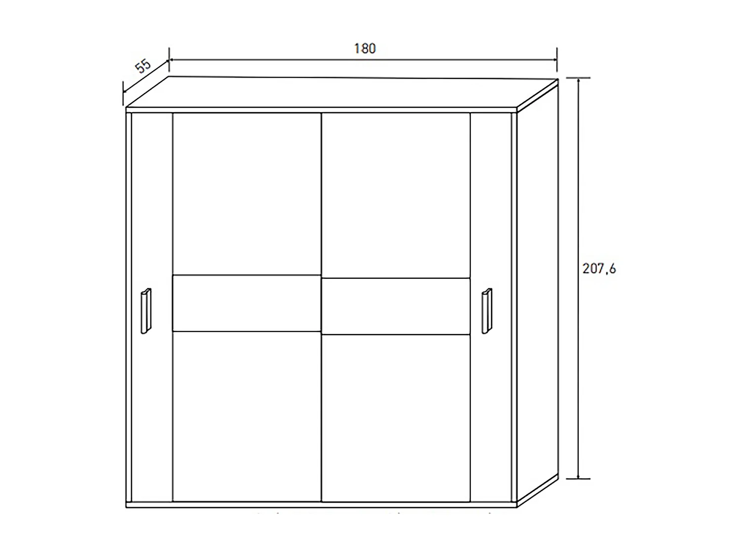 Armoire, placard garde-robe 2 portes coloris chêne cambrian, graphite - Longueur 180 x Profondeur 55 x Hauteur 207,60 cm