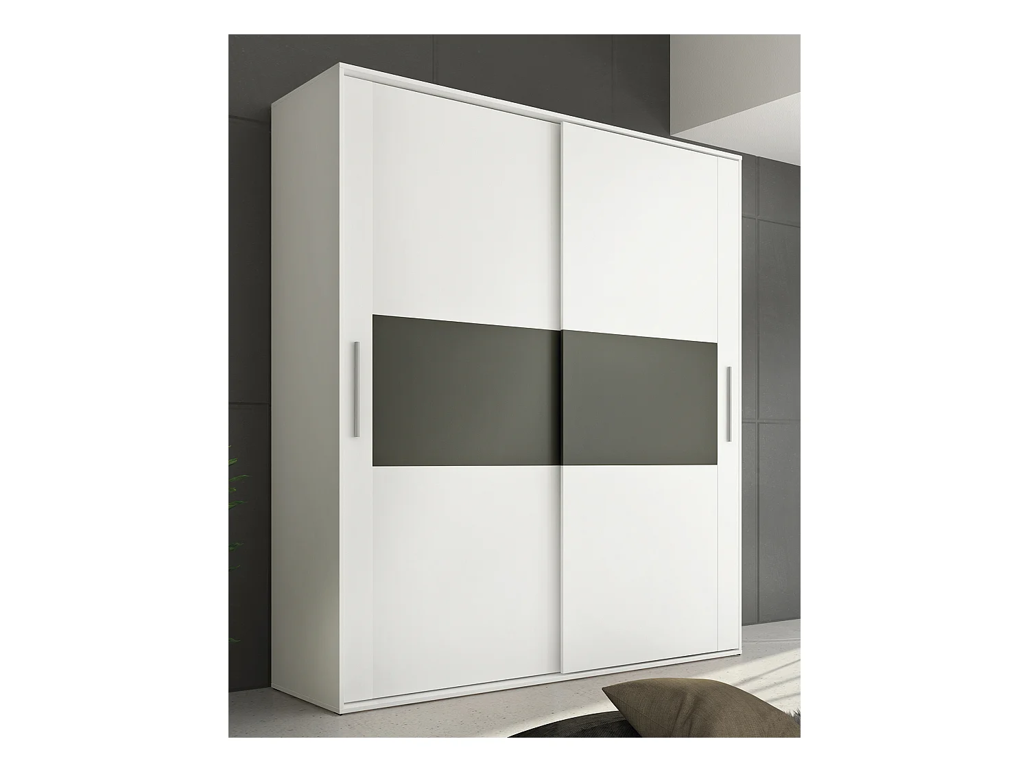 Armoire, placard garde-robe 2 portes coloris Blanc, graphite - Longueur 180 x Profondeur 55 x Hauteur 207,60 cm