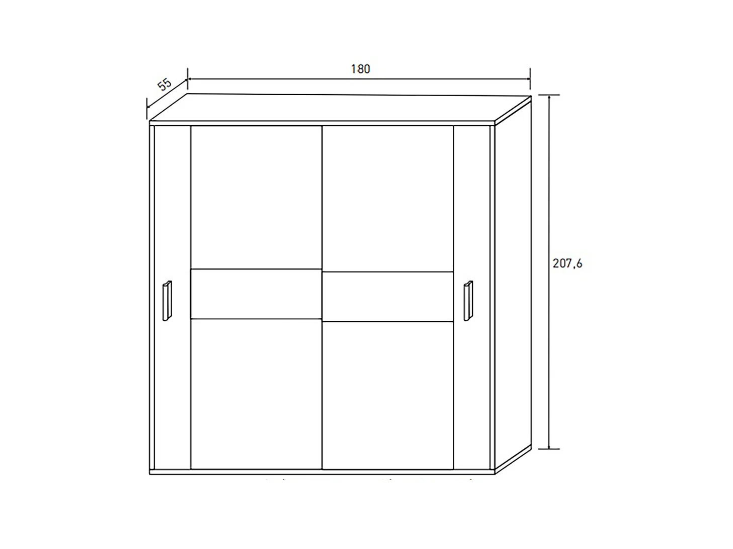 Armoire, placard garde-robe 2 portes coloris Blanc, graphite - Longueur 180 x Profondeur 55 x Hauteur 207,60 cm