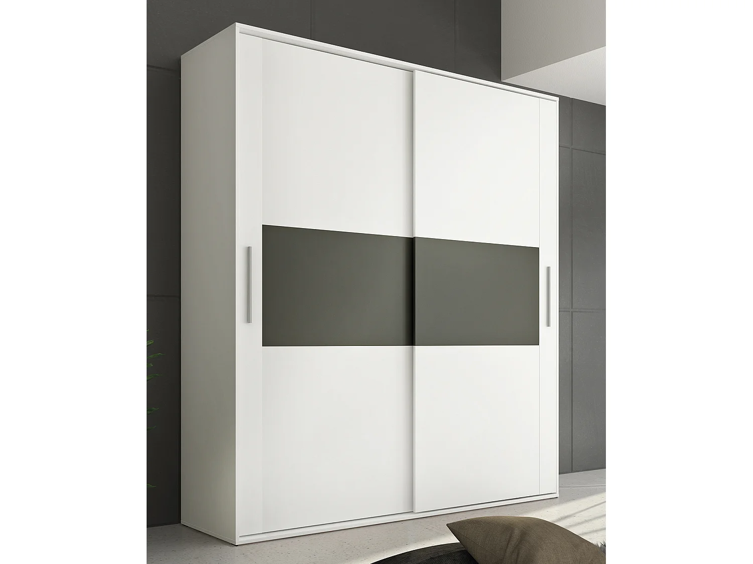 Armoire, placard garde-robe 2 portes coloris Blanc, graphite - Longueur 180 x Profondeur 55 x Hauteur 207,60 cm