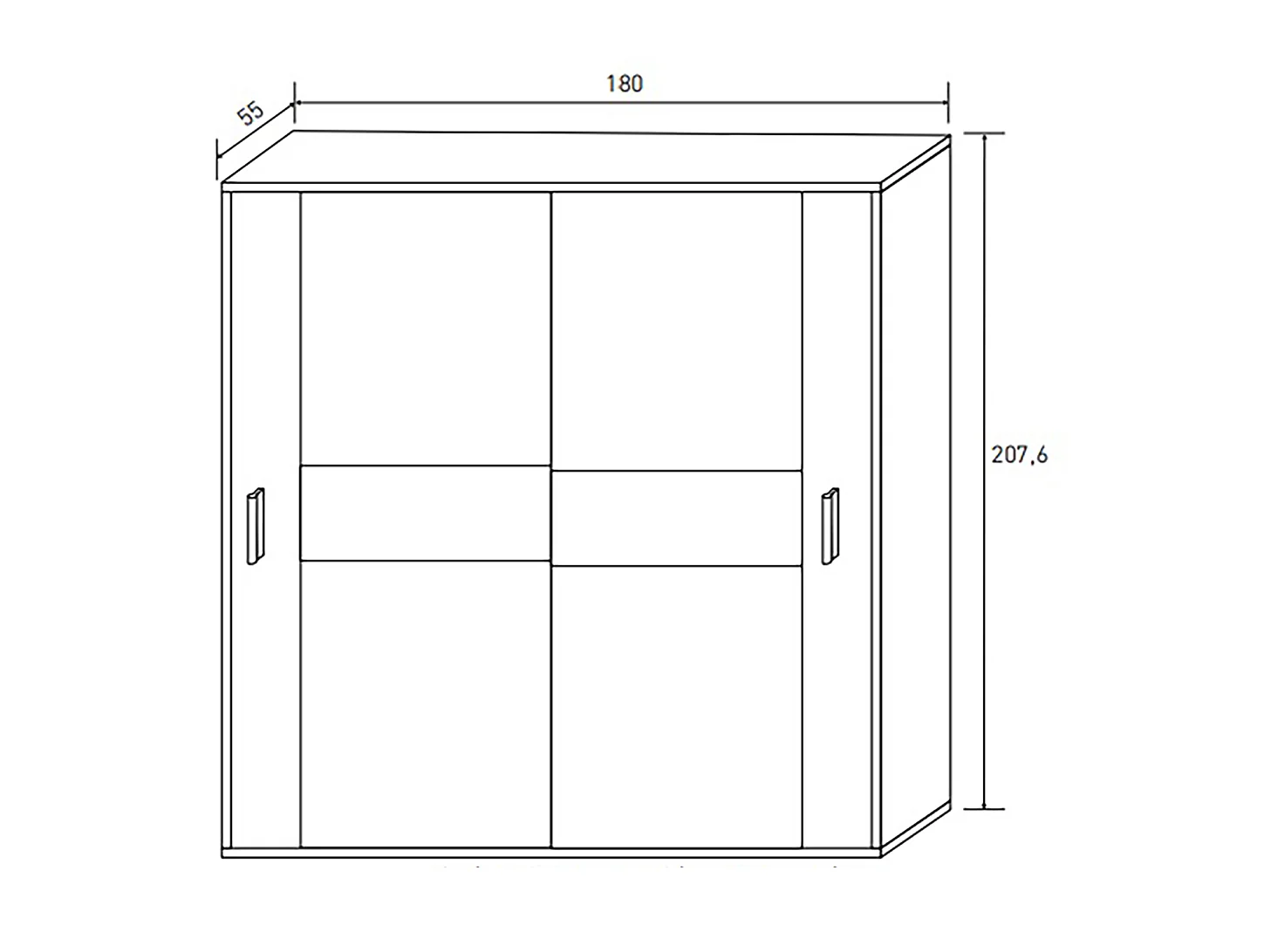 Armoire, placard garde-robe 2 portes coloris Blanc, graphite - Longueur 180 x Profondeur 55 x Hauteur 207,60 cm