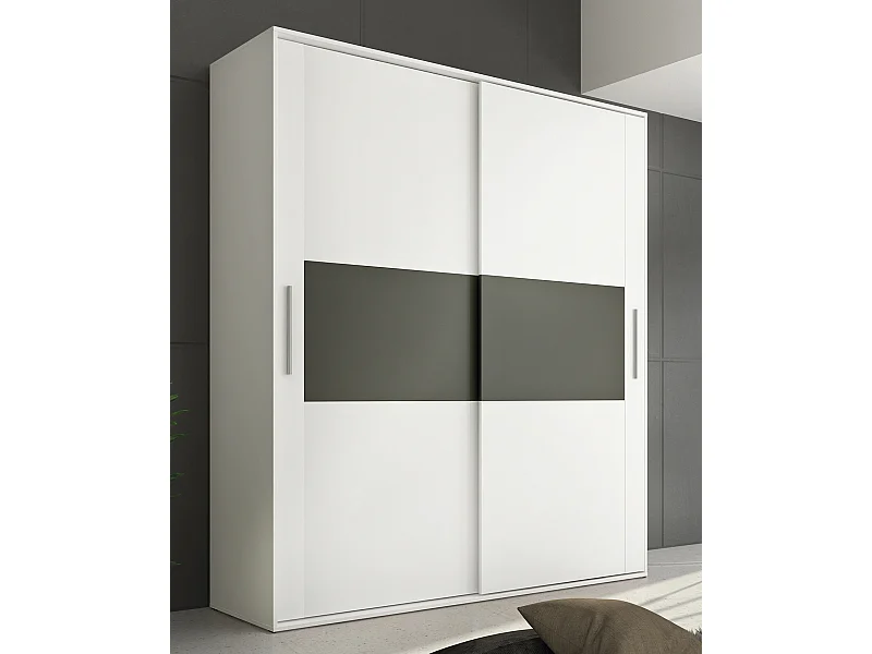 Armoire, placard garde-robe 2 portes coloris Blanc, graphite - Longueur 180 x Profondeur 55 x Hauteur 207,60 cm