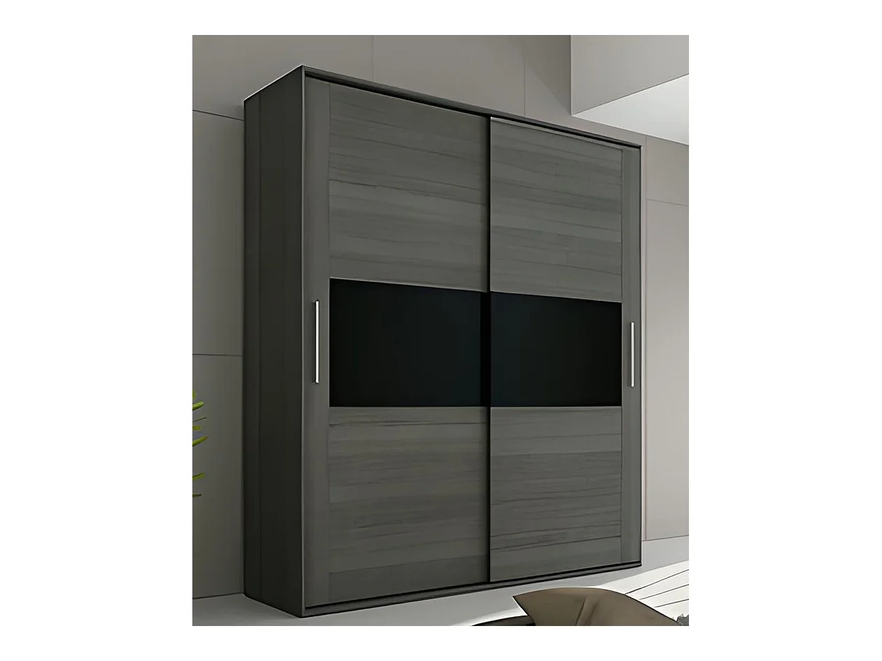 Armoire, placard garde-robe 2 portes coloris Chêne Cendré, Noir - Longueur 180 x Profondeur 55 x Hauteur 207,60 cm