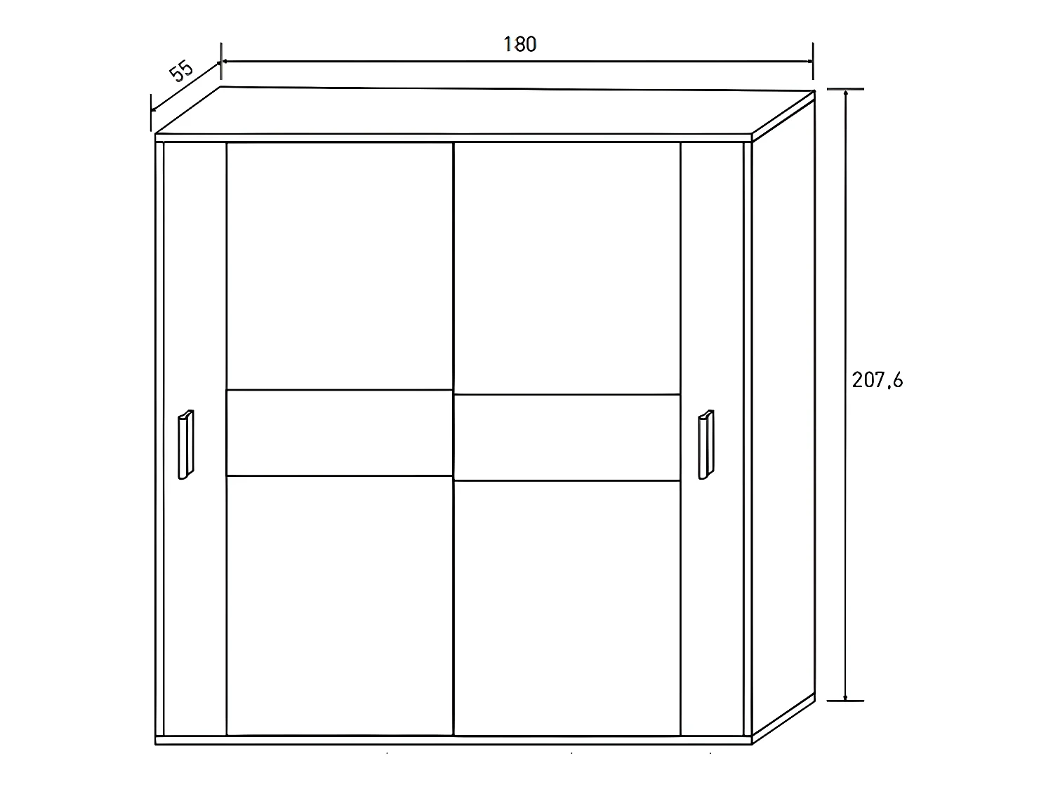 Armoire, placard garde-robe 2 portes coloris Chêne Cendré, Noir - Longueur 180 x Profondeur 55 x Hauteur 207,60 cm